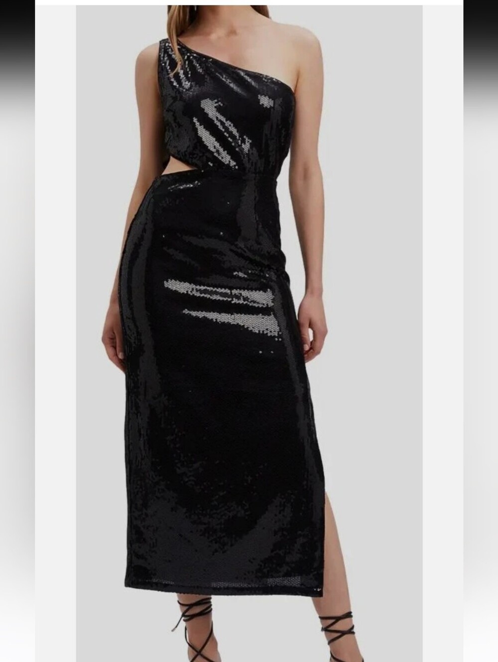 Bardot Black Sequin Cutout One-Shoulder Midi Dress Size XXL USED